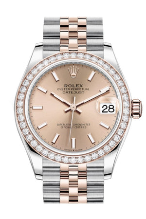 Rolex Datejust 31 Rosé Dial Diamond Bezel Rose Gold Two Tone Jubilee Watch 278381Rbr 278381