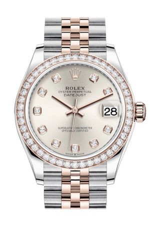 Rolex Datejust 31 Silver Diamonds Dial Diamond Bezel Rose Gold Two Tone Jubilee Watch 278381Rbr