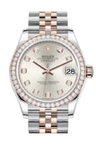 Rolex Datejust 31 Silver Diamonds Dial Diamond Bezel Rose Gold Two Tone Jubilee Watch 278381Rbr