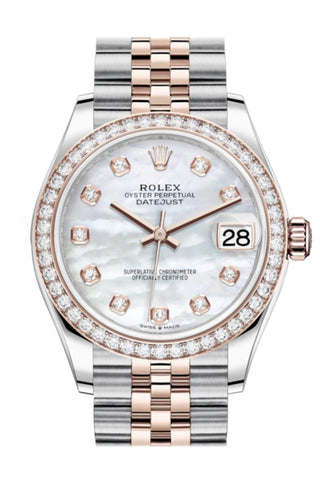 Rolex Datejust 31 White Mother-Of-Pearl Diamonds Dial Diamond Bezel Rose Gold Two Tone Jubilee Watch