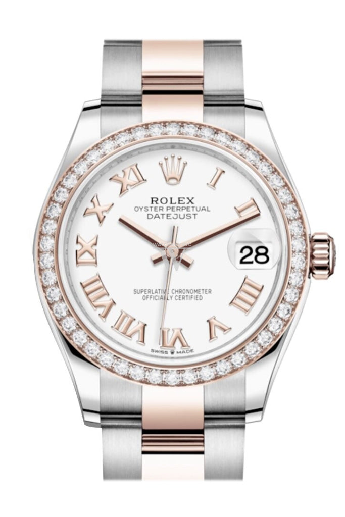 Rolex Datejust 31 White Dial Diamond Bezel Rose Gold Two Tone Watch 278381Rbr 278381