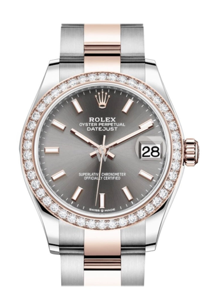 Rolex Datejust 31 Dark Rhodium Dial Diamond Bezel Rose Gold Two Tone Watch 278381Rbr 278381