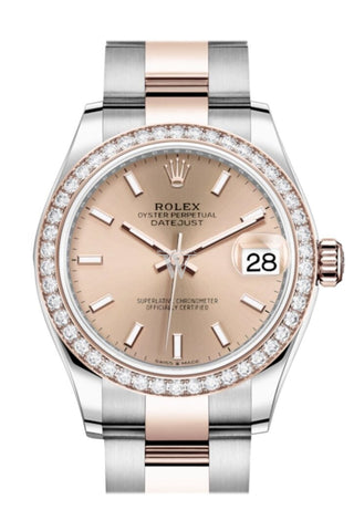 Rolex Datejust 31 Rosé Dial Diamond Bezel Rose Gold Two Tone Watch 278381Rbr 278381