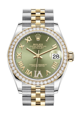 Rolex Datejust 31 Olive Green Vi Diamonds Dial Diamond Bezel Yellow Gold Two Tone Jubilee Watch
