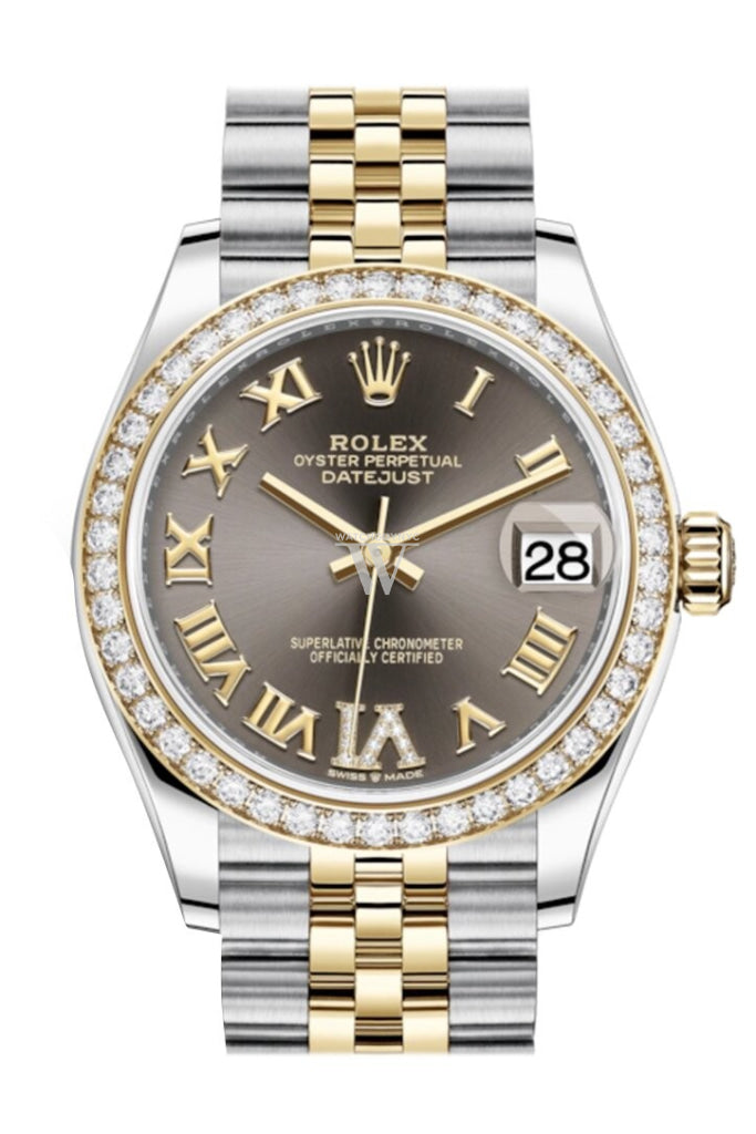 Rolex Datejust 31 Dark Grey Vi Diamonds Dial Diamond Bezel Yellow Gold Two Tone Jubilee Watch
