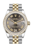 Rolex Datejust 31 Dark Grey VI Diamonds Dial Diamond Bezel Yellow Gold Two Tone Jubilee Watch 278383RBR 278383