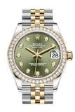 Rolex Datejust 31 Olive Green Diamonds Dial Diamond Bezel Yellow Gold Two Tone Jubilee Watch