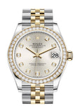 Rolex Datejust 31 Silver Diamonds Dial Diamond Bezel Yellow Gold Two Tone Jubilee Watch 278383Rbr