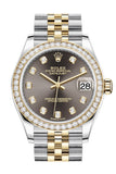 Rolex Datejust 31 Dark Grey Diamonds Dial Diamond Bezel Yellow Gold Two Tone Jubilee Watch 278383Rbr