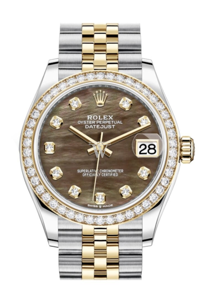 Rolex Datejust 31 Black Mother-Of-Pearl Diamonds Dial Diamond Bezel Yellow Gold Two Tone Jubilee