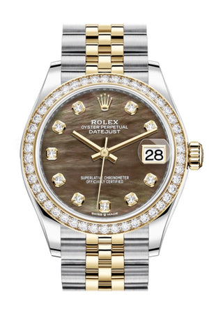 Rolex Datejust 31 Black Mother-Of-Pearl Diamonds Dial Diamond Bezel Yellow Gold Two Tone Jubilee