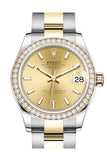 Rolex Datejust 31 Champagne Dial Diamond Bezel Yellow Gold Two Tone Watch 278383Rbr 278383