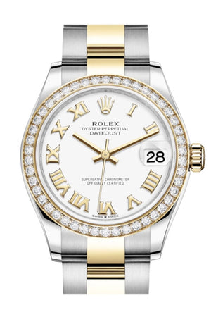 Rolex Datejust 31 White Roman Dial Diamond Bezel Yellow Gold Two Tone Watch 278383Rbr 278383