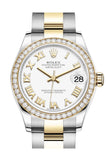 Rolex Datejust 31 White Roman Dial Diamond Bezel Yellow Gold Two Tone Watch 278383RBR 278383