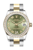 Rolex Datejust 31 Olive Green Diamonds Dial Diamond Bezel Yellow Gold Two Tone Watch 278383Rbr