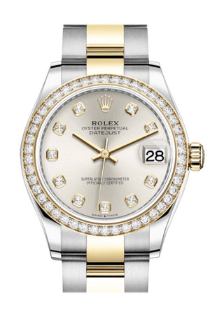 Rolex Datejust 31 Silver Diamonds Dial Diamond Bezel Yellow Gold Two Tone Watch 278383Rbr 278383