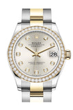 Rolex Datejust 31 Silver Diamonds Dial Diamond Bezel Yellow Gold Two Tone Watch 278383RBR 278383