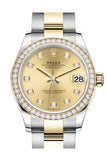 Rolex Datejust 31 Champagne Diamonds Dial Diamond Bezel Yellow Gold Two Tone Watch 278383Rbr 278383