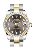 Rolex Datejust 31 Dark Grey Diamonds Dial Diamond Bezel Yellow Gold Two Tone Watch 278383RBR 278383