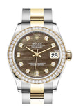 Rolex Datejust 31 Black Mother-Of-Pearl Diamonds Dial Diamond Bezel Yellow Gold Two Tone Watch
