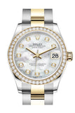 Rolex Datejust 31 White mother-of-pearl Diamonds Dial Diamond Bezel Yellow Gold Two Tone Watch 278383RBR 278383