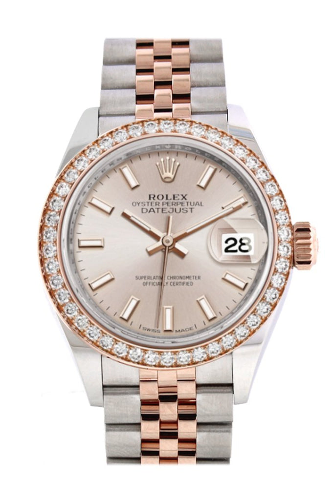 Rolex Datejust 28 Sundust Dial Diamond Bezel Rose Gold Two Tone Watch 279381RBR 279381