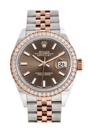 Rolex Datejust 28 Chocolate Dial Diamond Bezel Rose Gold Two Tone Watch 279381Rbr 279381