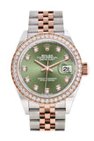 Rolex Datejust 28 Olive Green Diamonds Dial Diamond Bezel Rose Gold Two Tone Watch 279381RBR 279381