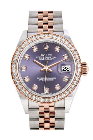 Rolex Datejust 28 Aubergine Diamonds Dialdiamond Bezel Rose Gold Two Tone Watch 279381Rbr 279381