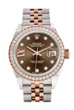 Rolex Datejust 28 Chocolate Large VI Diamonds Dial Diamond Bezel Rose Gold Two Tone Watch 279381RBR 279381