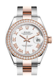 Rolex Datejust 28 White Roman Dial Diamond Bezel Rose Gold Two Tone Watch 279381Rbr 279381