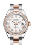 Rolex Datejust 28 White Roman Dial Diamond Bezel Rose Gold Two Tone Watch 279381RBR 279381