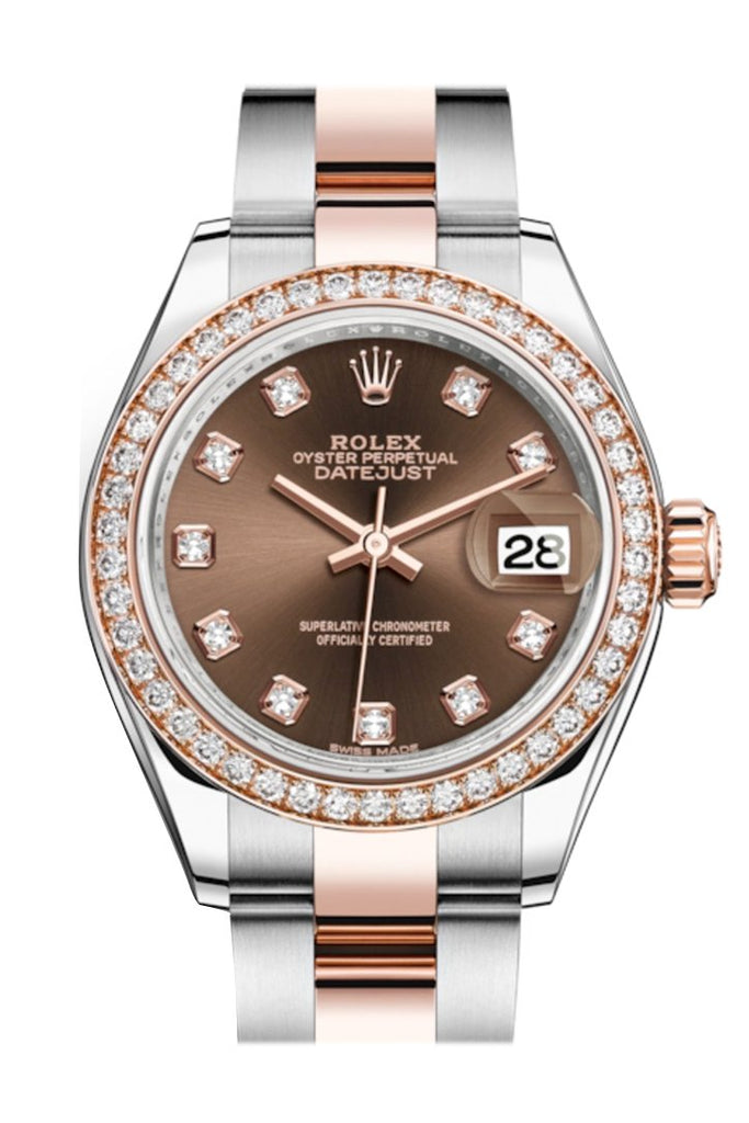 Rolex Datejust 28 Chocolate Diamonds Dial Diamond Bezel Rose Gold Two Tone Watch 279381Rbr 279381