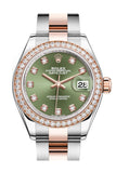 Rolex Datejust 28 Olive Green Diamonds Dial Diamond Bezel Rose Gold Two Tone Watch 279381RBR 279381