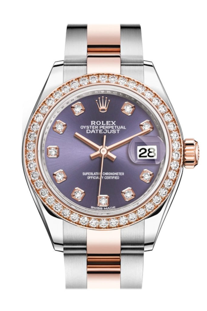 Rolex Datejust 28 Aubergine Diamonds Dial Diamond Bezel Rose Gold Two Tone Watch 279381Rbr 279381