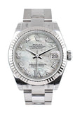 Rolex Datejust 31 Mother of Pearl Roman Large VI Diamond Dial White Gold Fluted Bezel Ladies Watch 178274