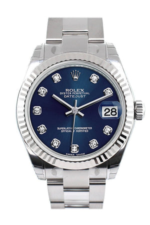 Rolex Datejust 31 Blue Set Diamonds Dial White Gold Fluted Bezel Ladies Watch 178274 / None