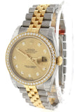 Custom Diamond Bezel Rolex Datejust 36 Champagne Set With Dial Two Tone Jubilee Mens Watch 116233