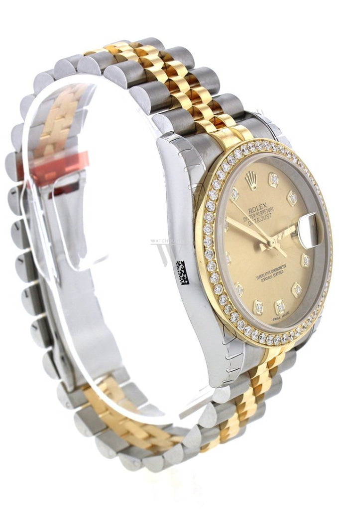 Custom Diamond Bezel Rolex Datejust 36 Champagne Set With Dial Two Tone Jubilee Mens Watch 116233