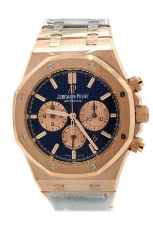 Audemars Piguet Royal Oak Blue Grande Tapisserie Dial Mens 18K Rose Gold Watch 26331Or.oo.1220Or.01