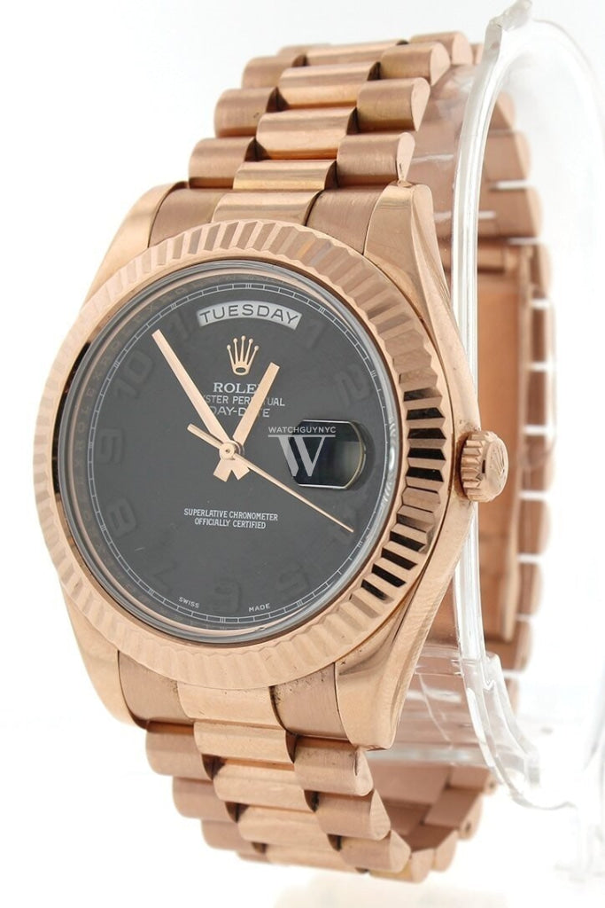 Rolex Day Date II 41mm Matte Black Arabic Dial Rose Gold President Men s Watch 218235 WatchGuyNYC