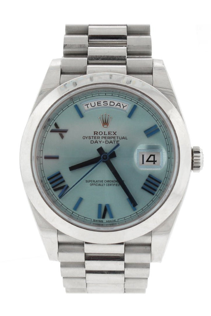 Rolex President Day-Date II Ice Blue Dial Platinum Mens Watch 218206 Box  Card