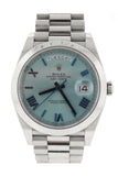 Rolex Day-Date 40 Ice Blue Quadrant Motif Dial Dome Bezel Platinum President Automatic Mens Watch