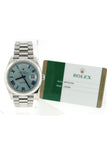 Rolex Day-Date 40 Ice Blue Quadrant Motif Dial Dome Bezel Platinum President Automatic Mens Watch