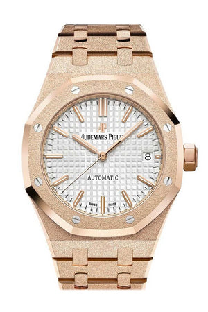 Audemars Piguet Royal Oak Frosted Pink Gold-Toned Dial Ladies Rose Gold Watch 15454Or.gg.1259Or.03