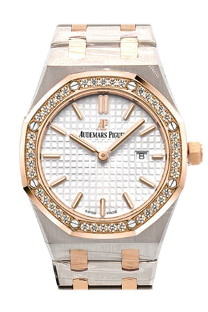 Audemars Piguet Royal Oak 33Mm Silver-Toned Dial 18K Pink Gold With Stainless Steel Ladies Watch