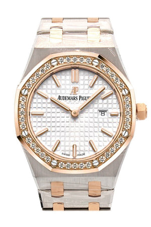 Audemars Piguet Royal Oak 33Mm Silver-Toned Dial 18K Pink Gold With Stainless Steel Ladies Watch