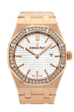 Audemars Piguet Royal Oak 33Mm Silver-Toned Dial Diamond 18K Pink Gold Ladies Watch