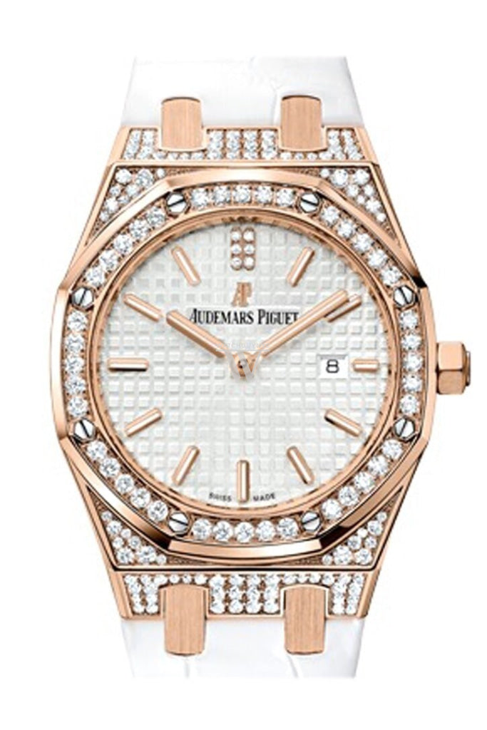 Audemars Piguet Royal Oak 33 Silver-Toned Dial Diamond 18K Pink Gold Ladies 67652Or.zz.d011Cr.01