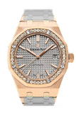 Audemars Piguet Royal Oak 37mm Grey nickel-toned Dial Automatic 18K Pink Gold Ladies Diamond Watch 15451OR.ZZ.1256OR.02